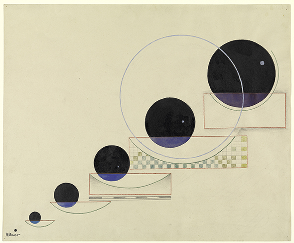Rudolf Bauer (1889-1953); Space, 1932; Ink, watercolor, pastel, and graphite on paper; 16 x 19 inches (40.6 x 48.3 cm); Solomon R. Guggenheim Museum, New York; Solomon R. Guggenheim Founding Collection, By gift; 41.146